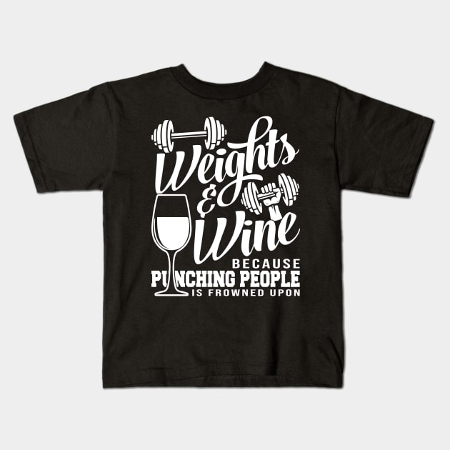 WEIGHTS AND WINE Kids T-Shirt by Benwe_Studio